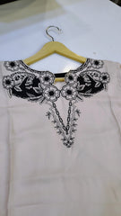 Off-White Length Lawn Kurta by Fashion Street with black embroidery, showcasing intricate embroidery on lightweight lawn fabric.