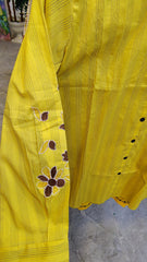 Yellow Short Length Embroidered Lawn Kurta