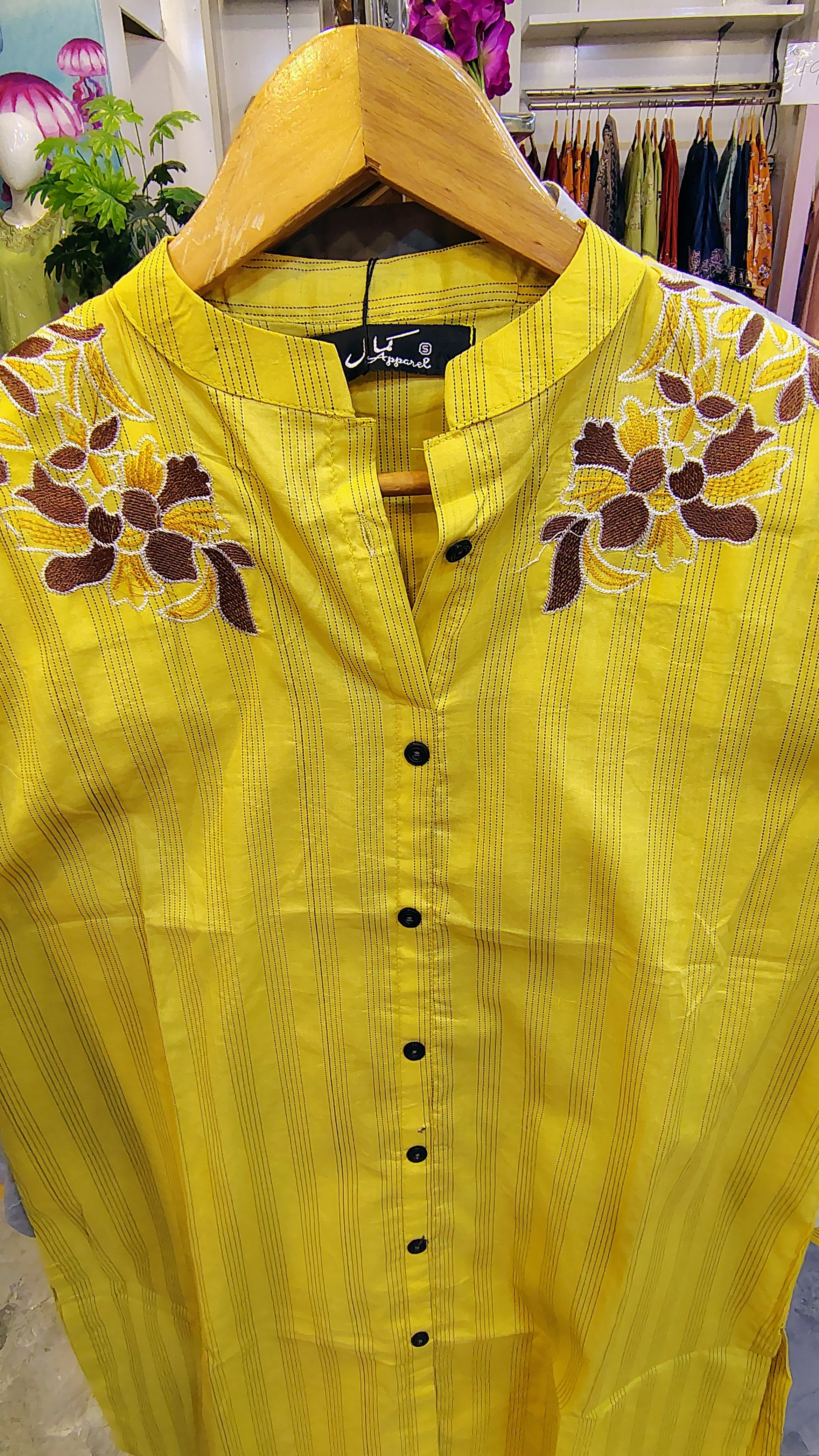 Yellow Short Length Embroidered Lawn Kurta