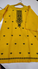 Yellow Short Length Embroidered Lawn Kurta