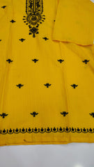 Yellow Short Length Embroidered Lawn Kurta