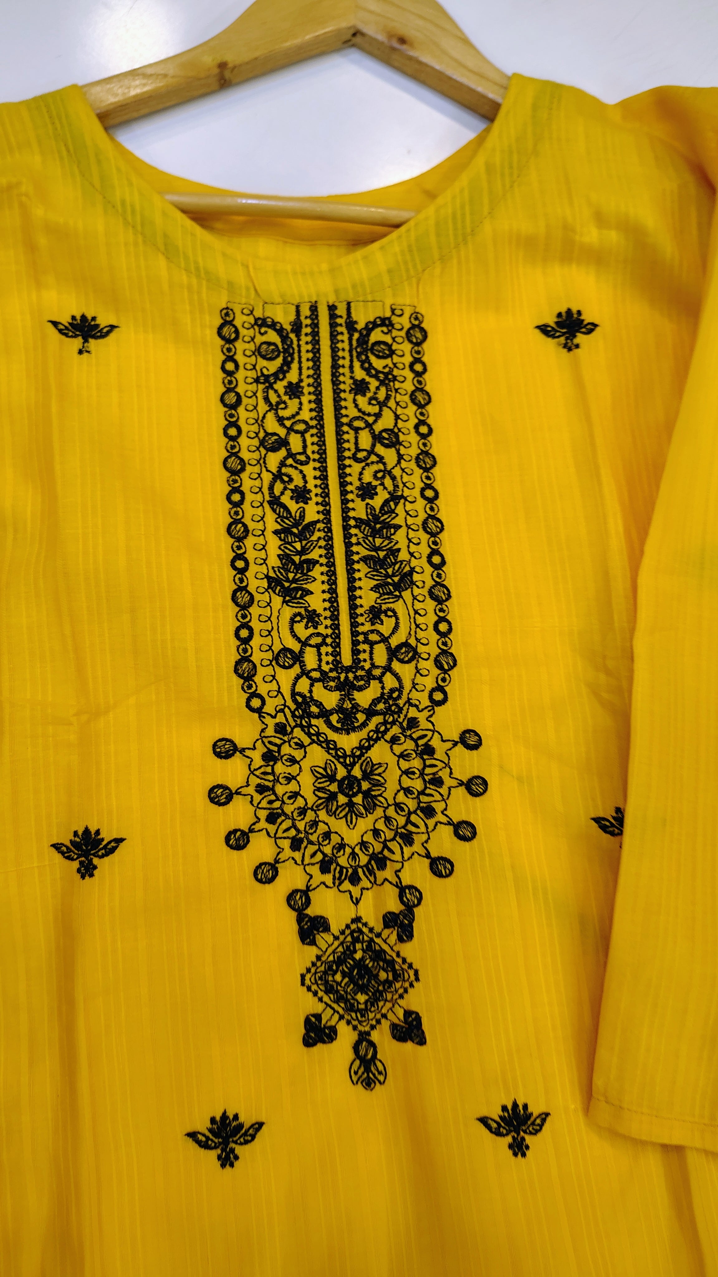 Yellow Short Length Embroidered Lawn Kurta