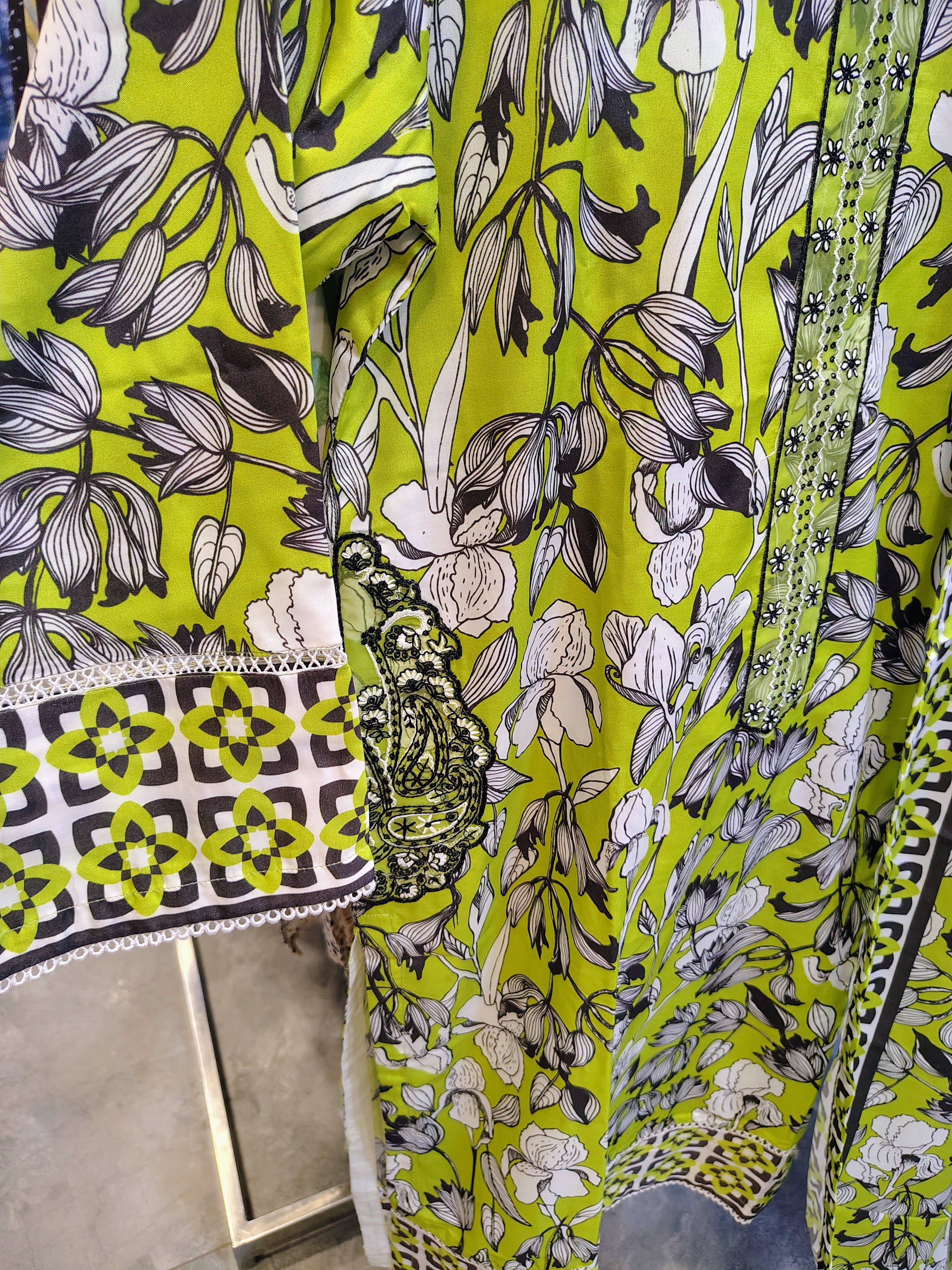 Lime Green Floral Printed 3-Piece Lawn Suit