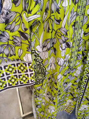 Lime Green Floral Printed 3-Piece Lawn Suit