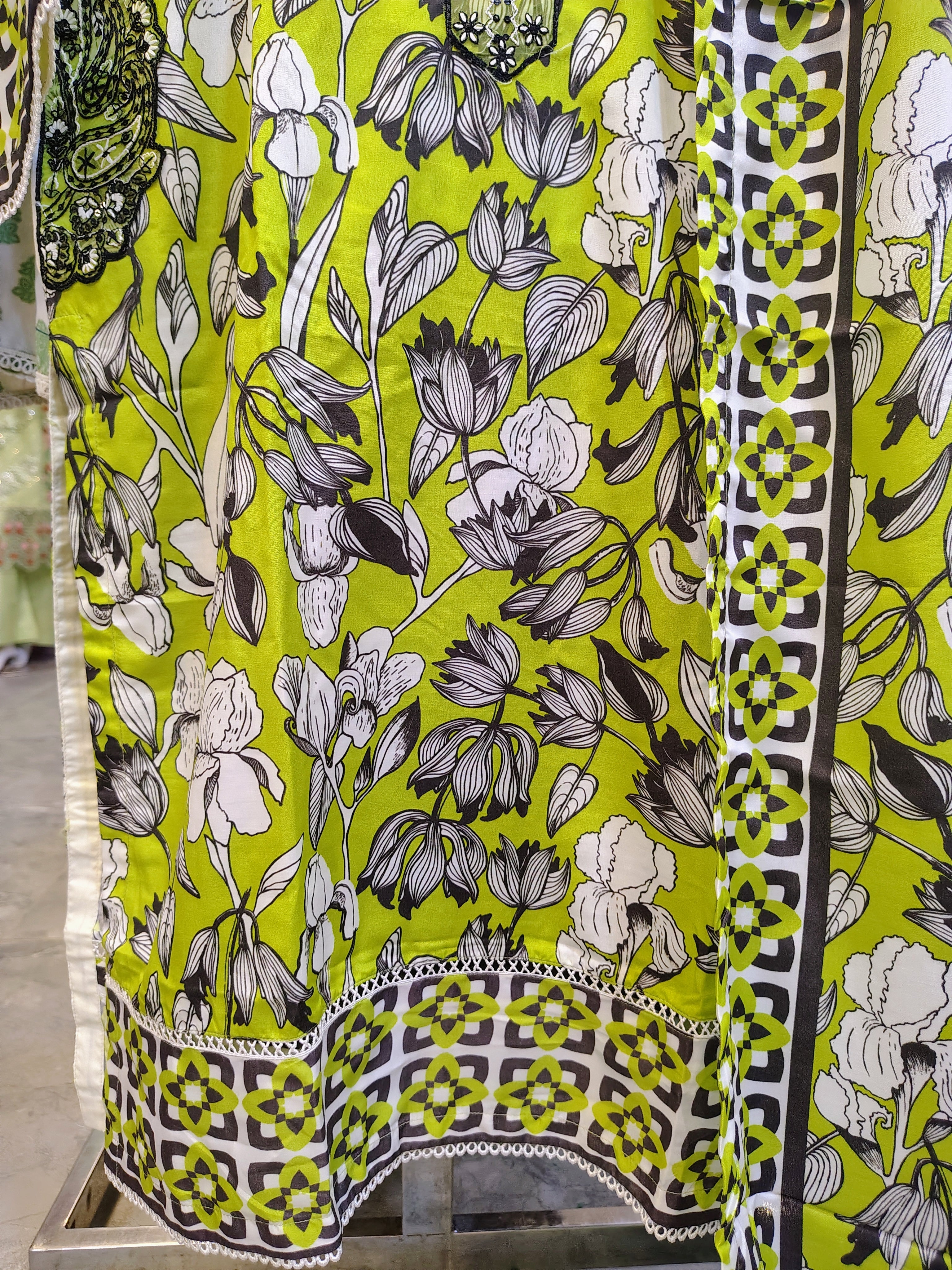 Parrot Green Floral Printed 3 Piece Lawn Suit