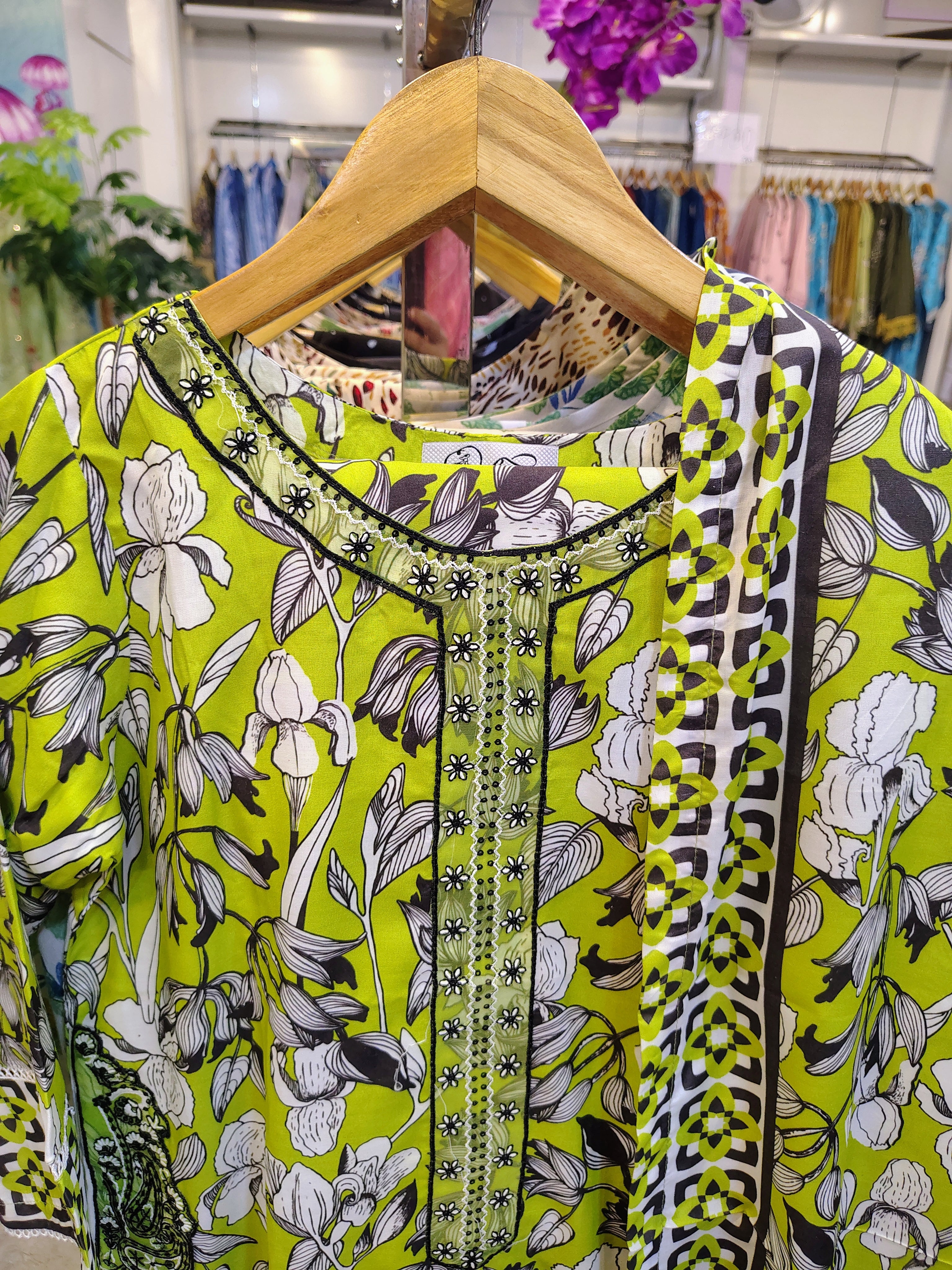 Parrot Green Floral Printed 3 Piece Lawn Suit