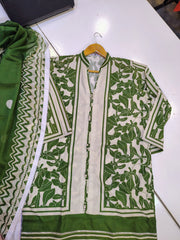 Stylish Green 3 Piece Grip Fabric Co-Ord Suit