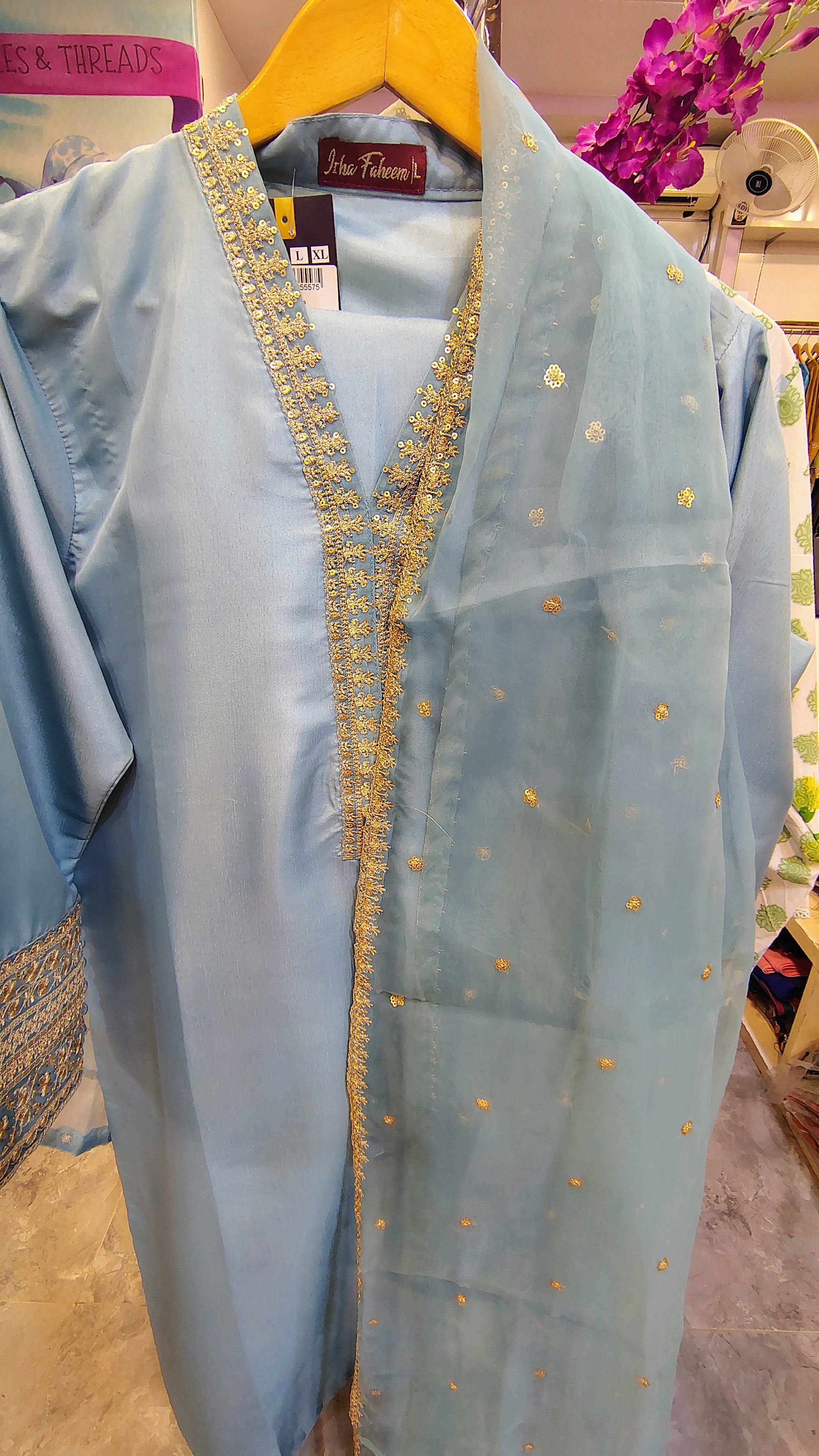 Seafoam blue fancy party wear suit by Fashion Street featuring intricate embroidery and stylish design for special occasions.