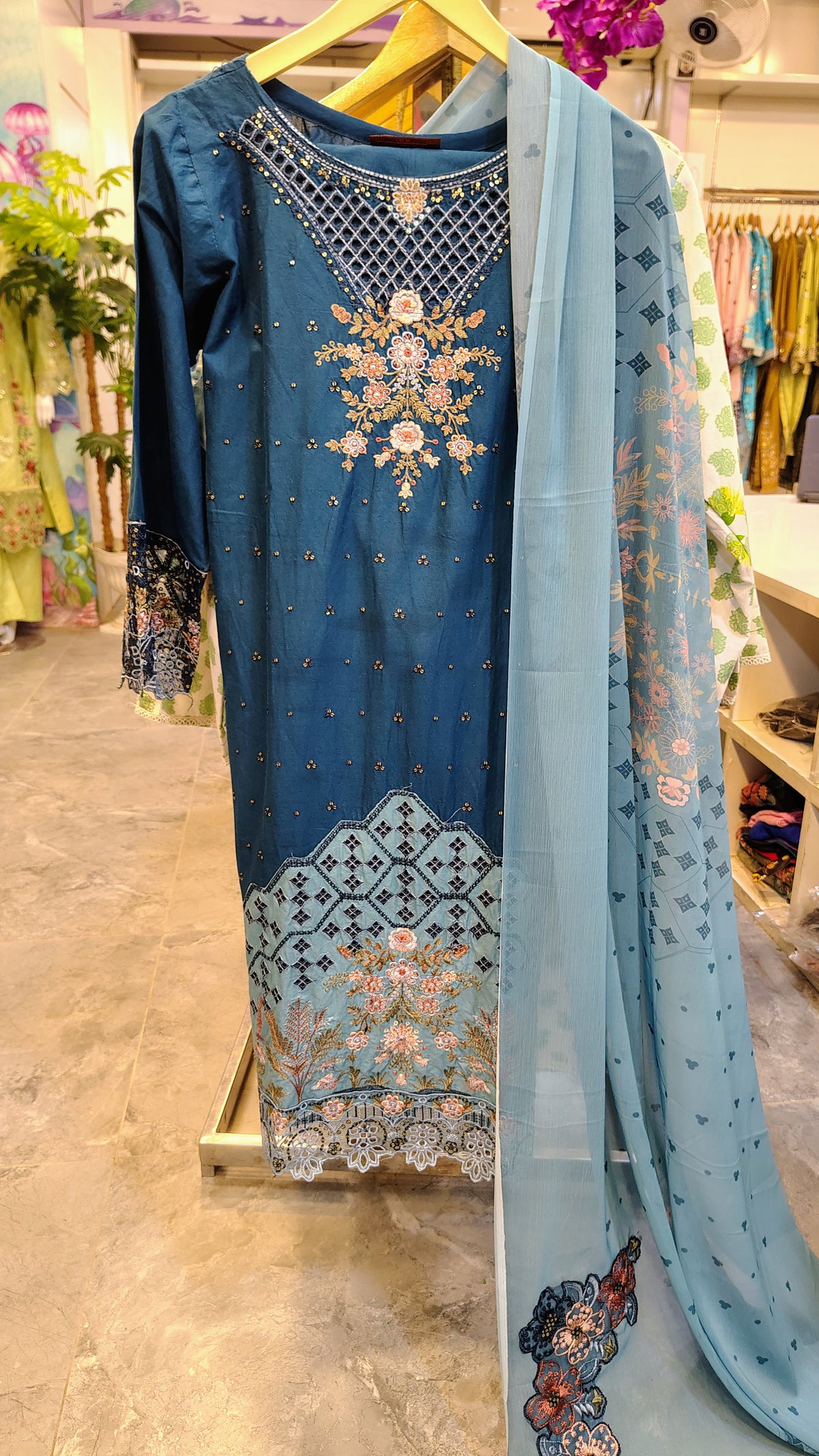 Royal Blue 3-Piece Embroidered Lawn Suit