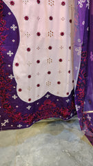 Elegant Peach Lawn Suit with Purple Embroidery