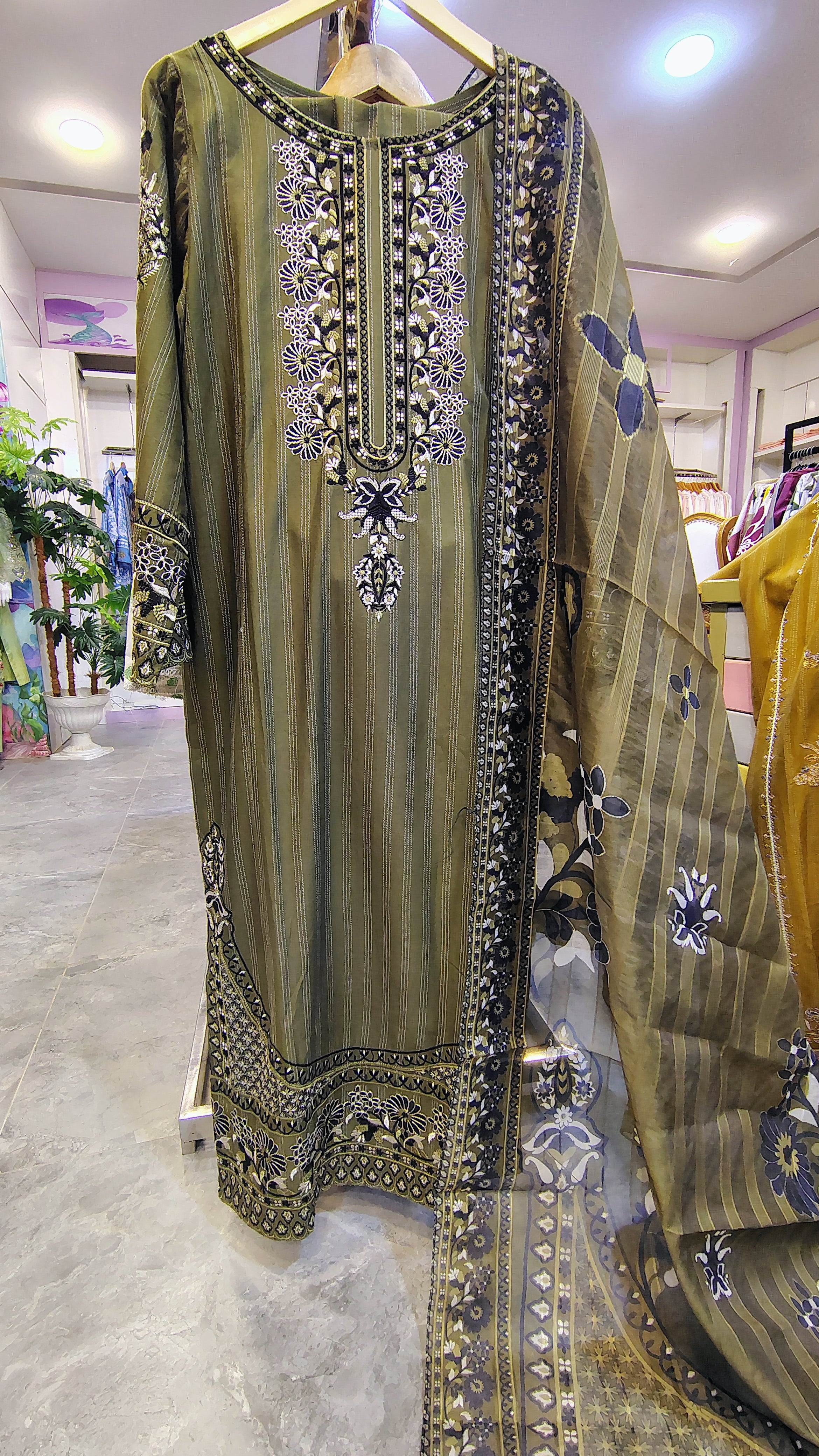 Olive Green 3-Piece Embroidered Lawn Suit
