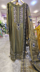 Olive Green 3-Piece Embroidered Lawn Suit