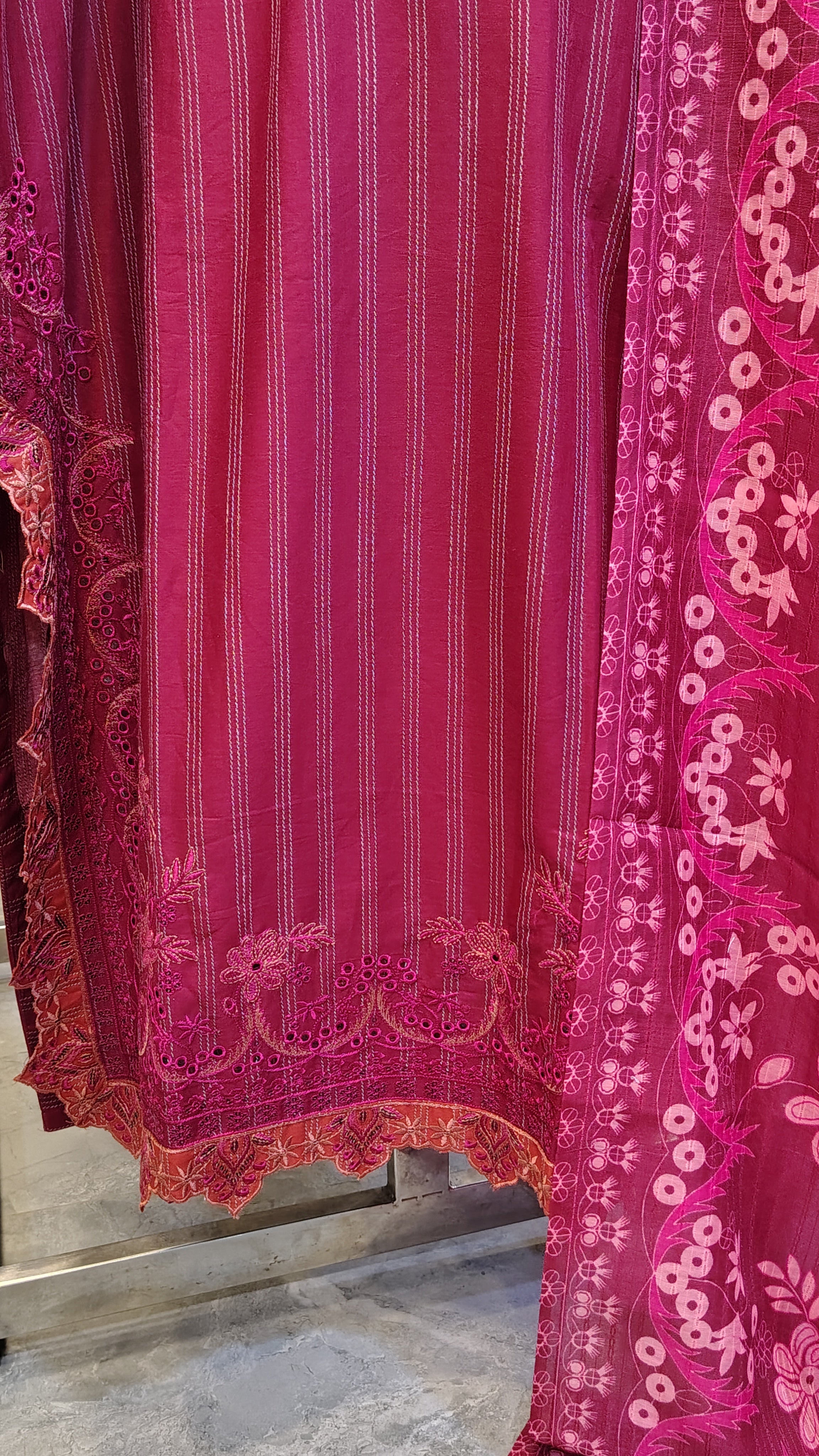 Elegant Striped 3-Piece Embroidered Lawn Suit