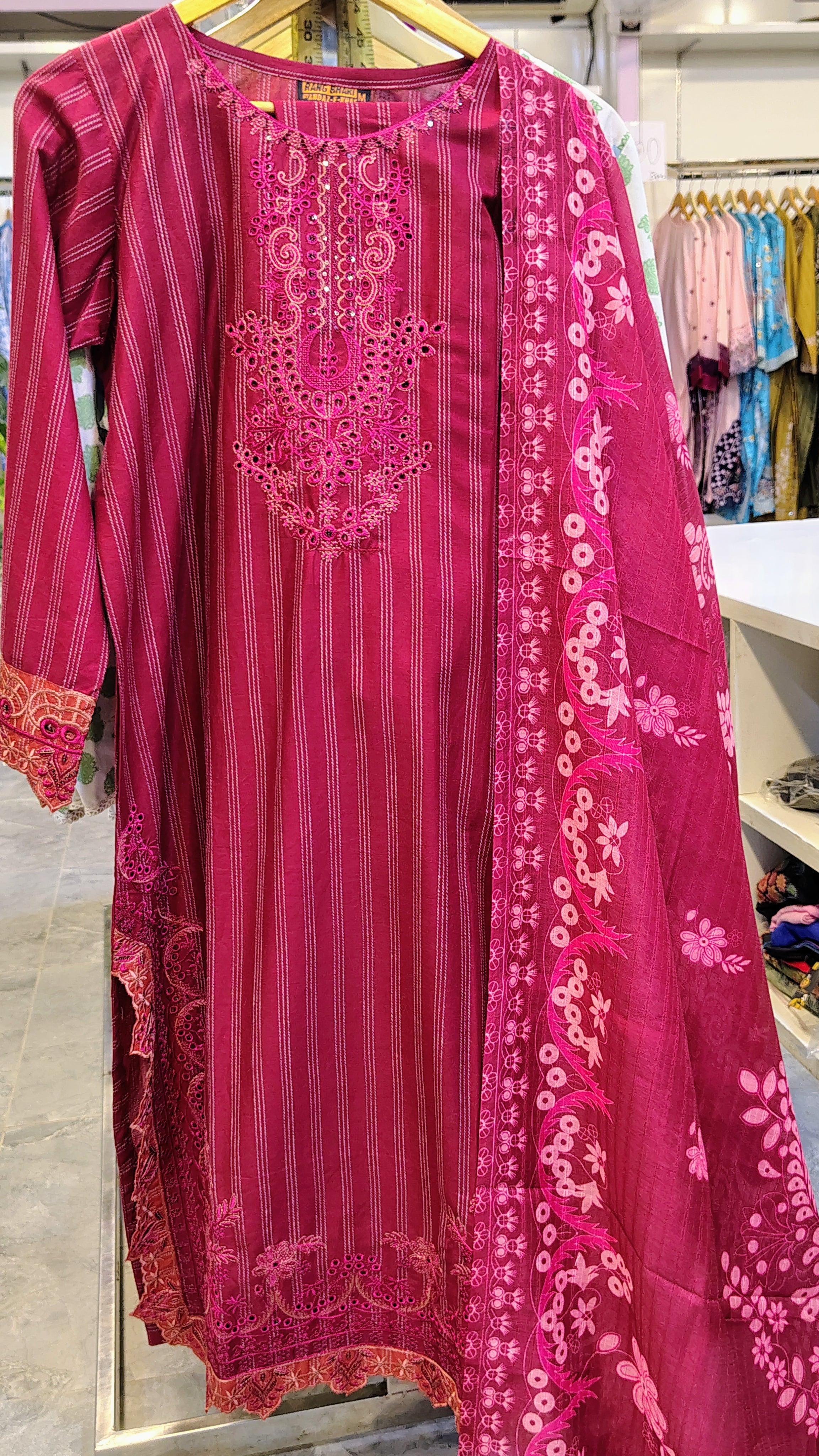 Elegant Striped 3-Piece Embroidered Lawn Suit