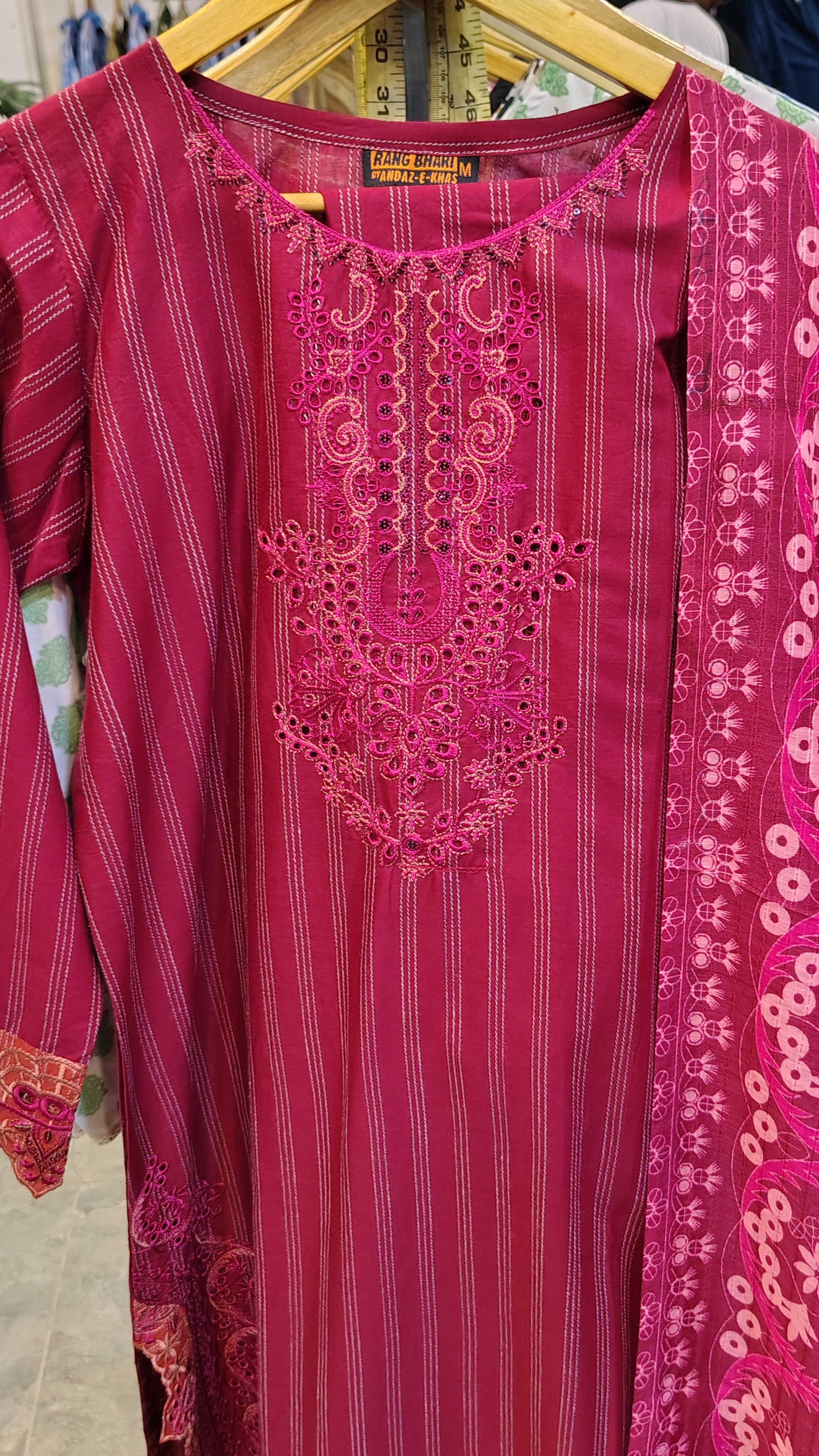 Elegant Striped 3-Piece Embroidered Lawn Suit