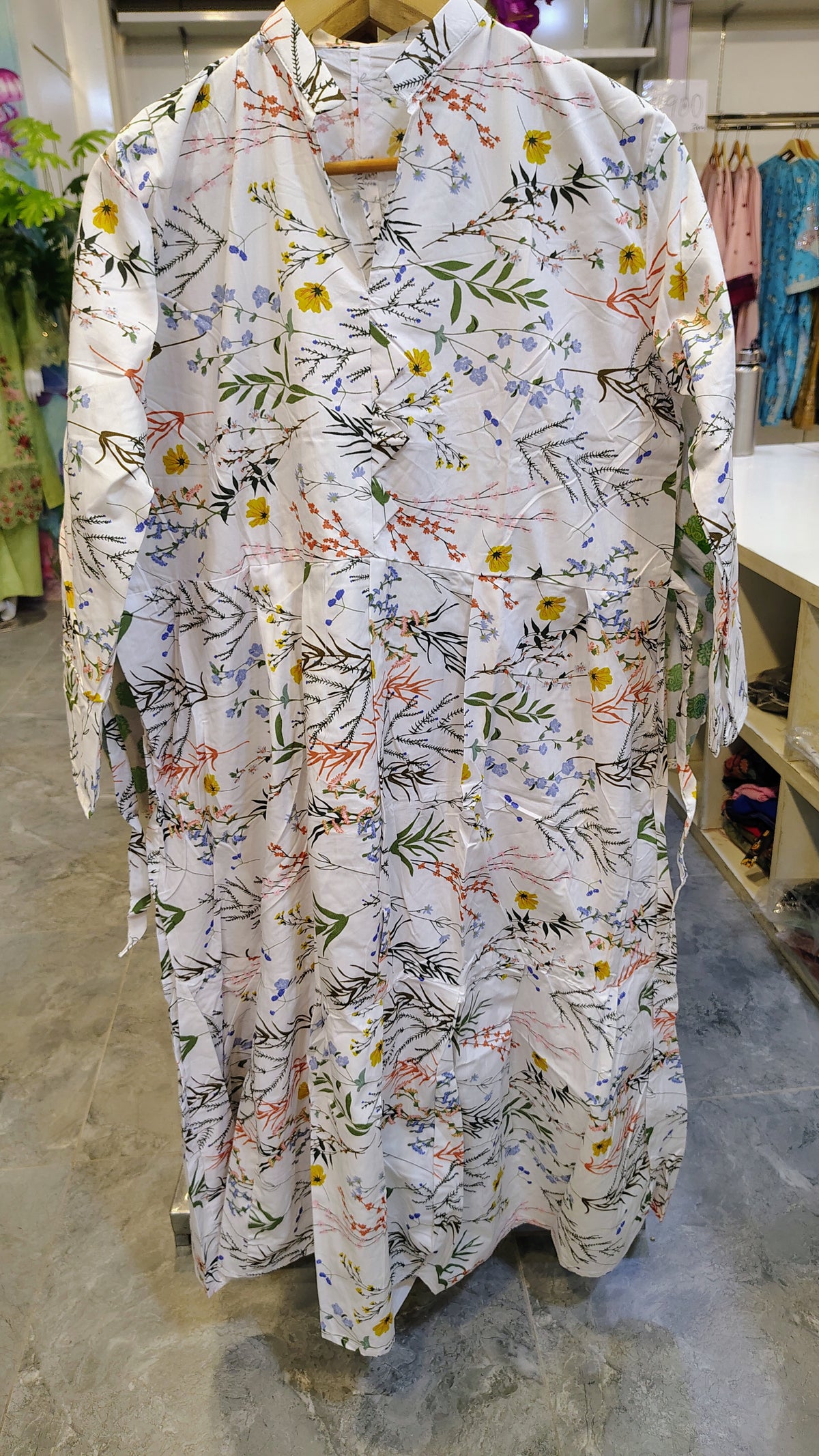 White Printed Cotton Long Frock