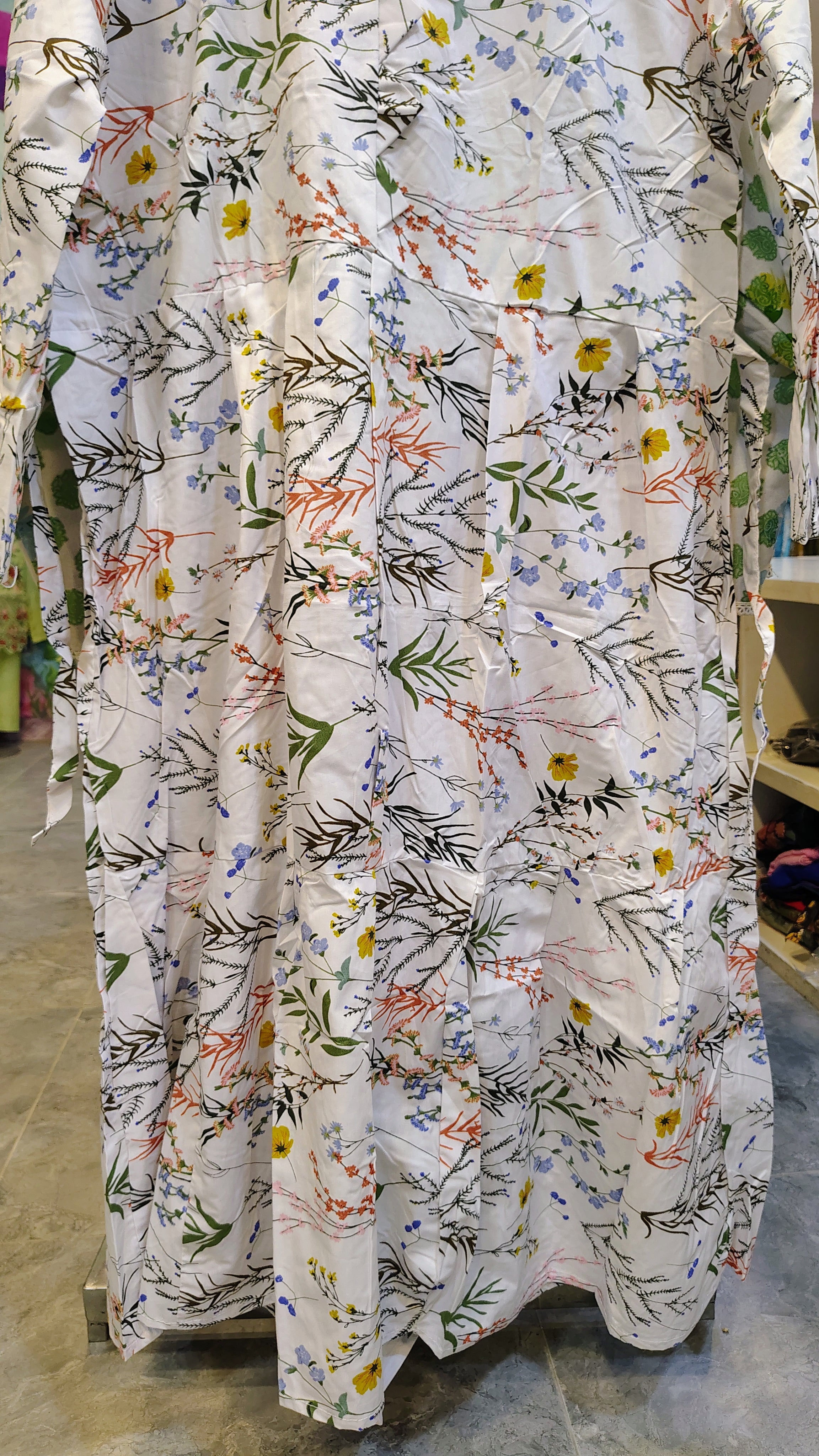 White Printed Cotton Long Frock