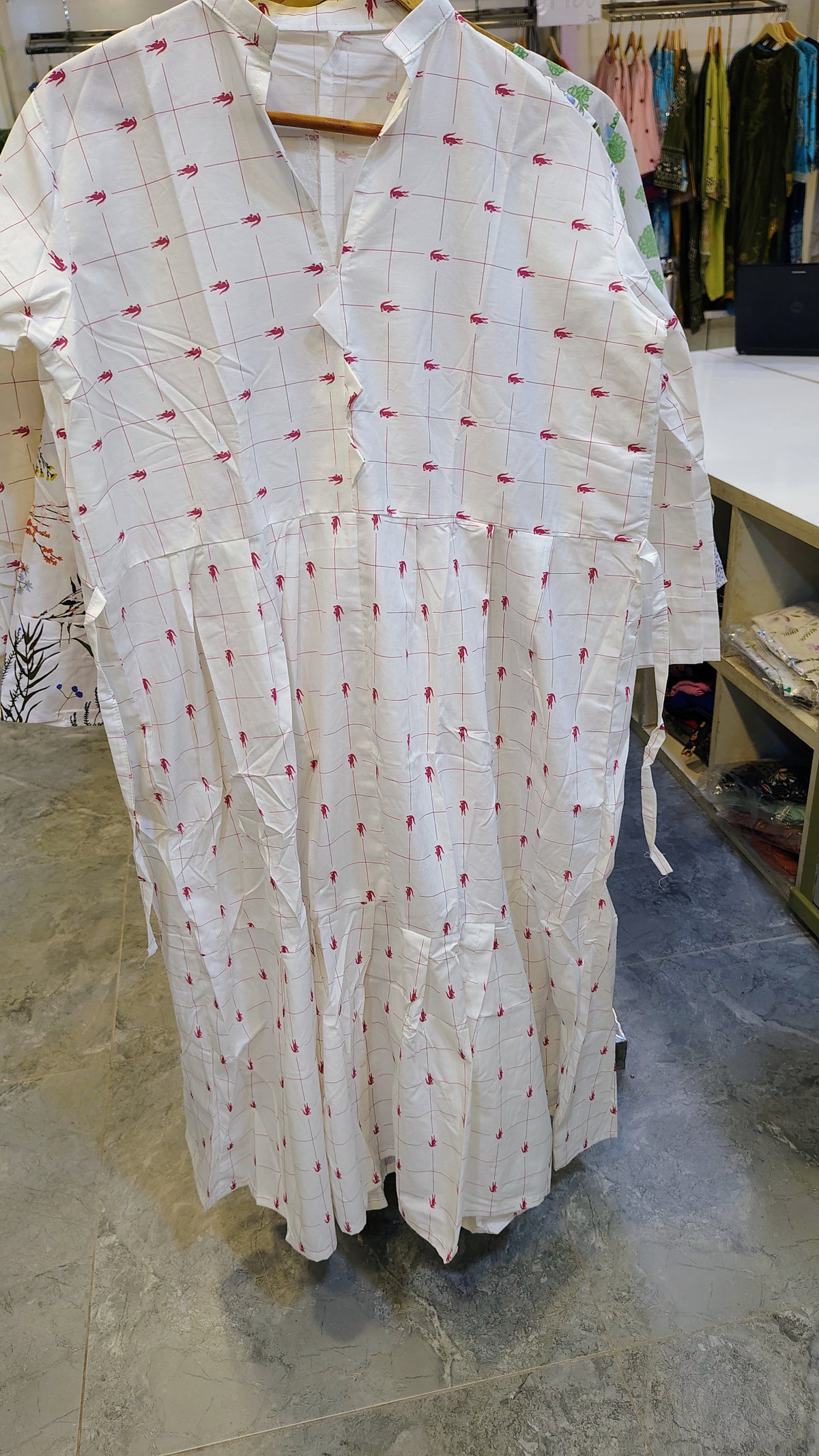 White Floral Printed Cotton Long Frock