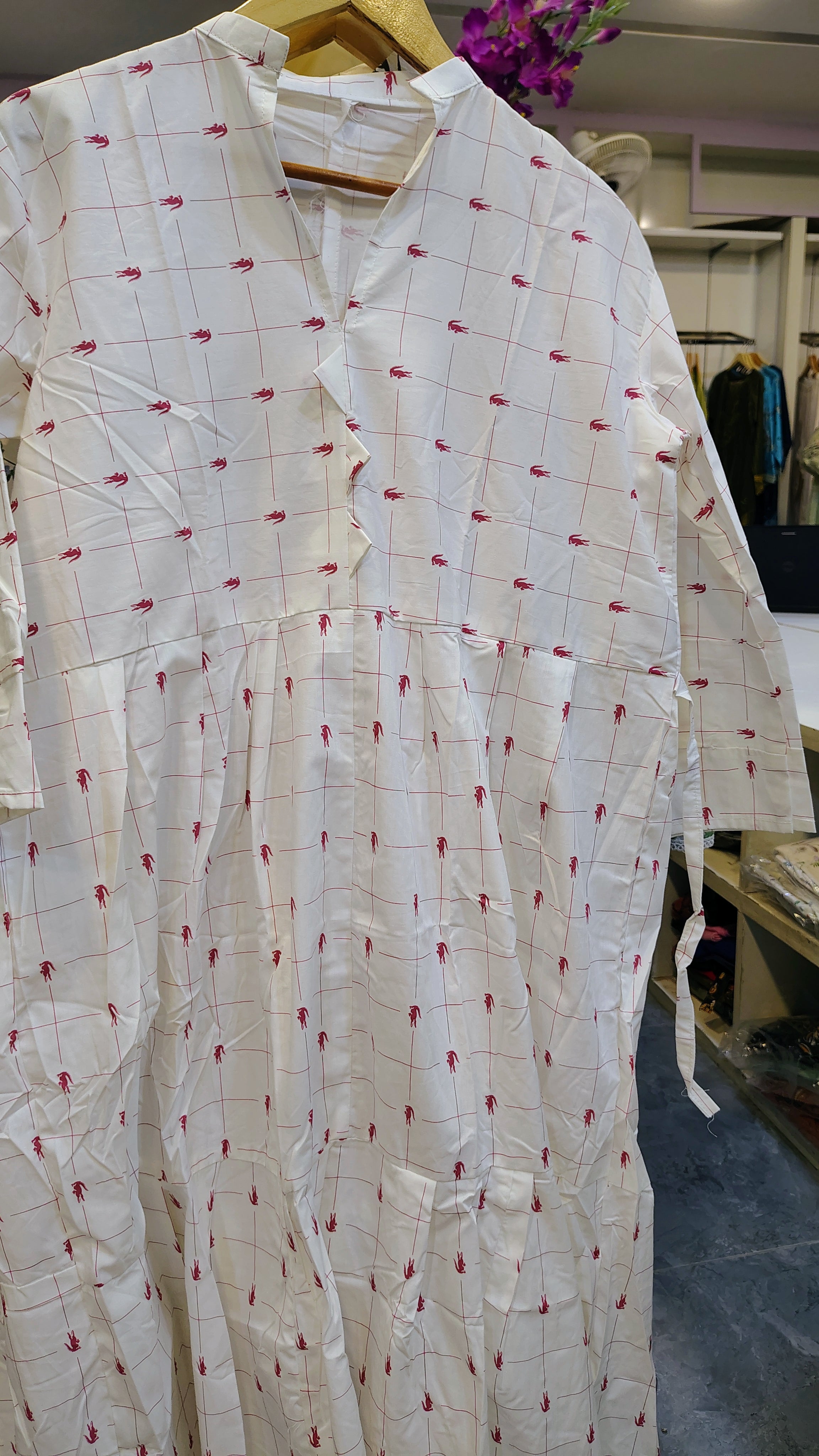 White Floral Printed Cotton Long Frock
