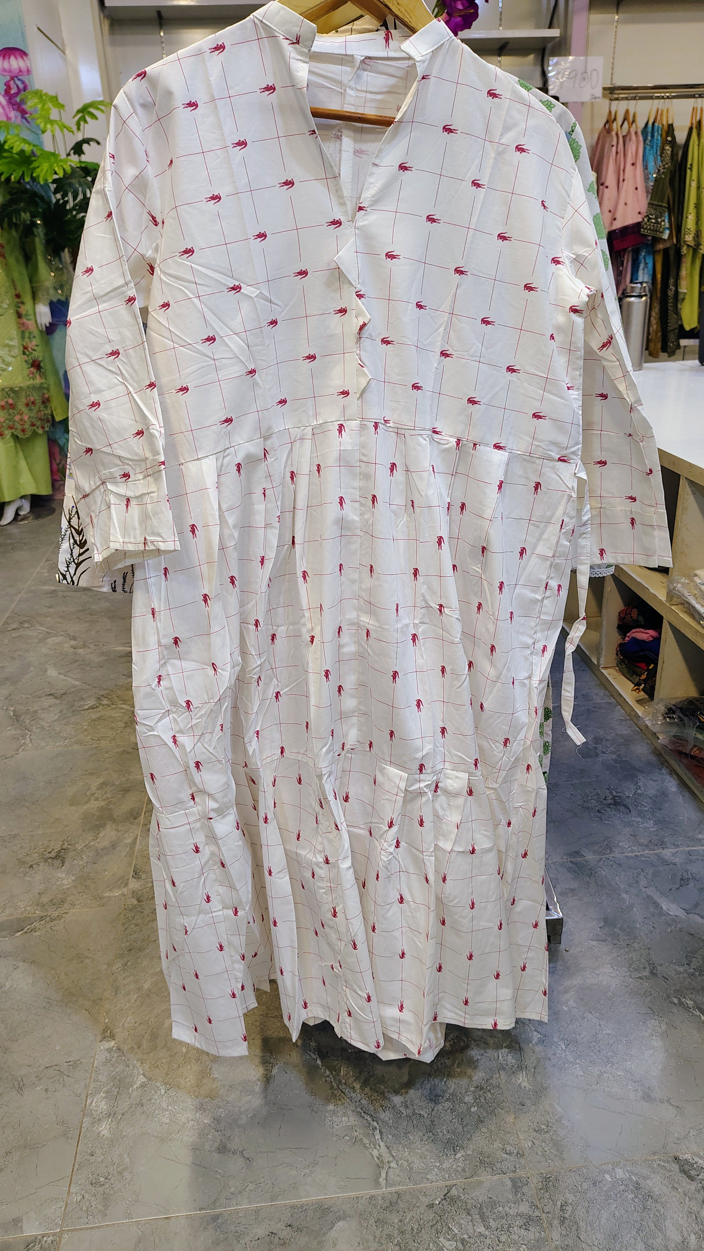 White Floral Printed Cotton Long Frock