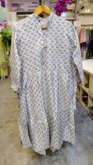White Printed Cotton Long Frock