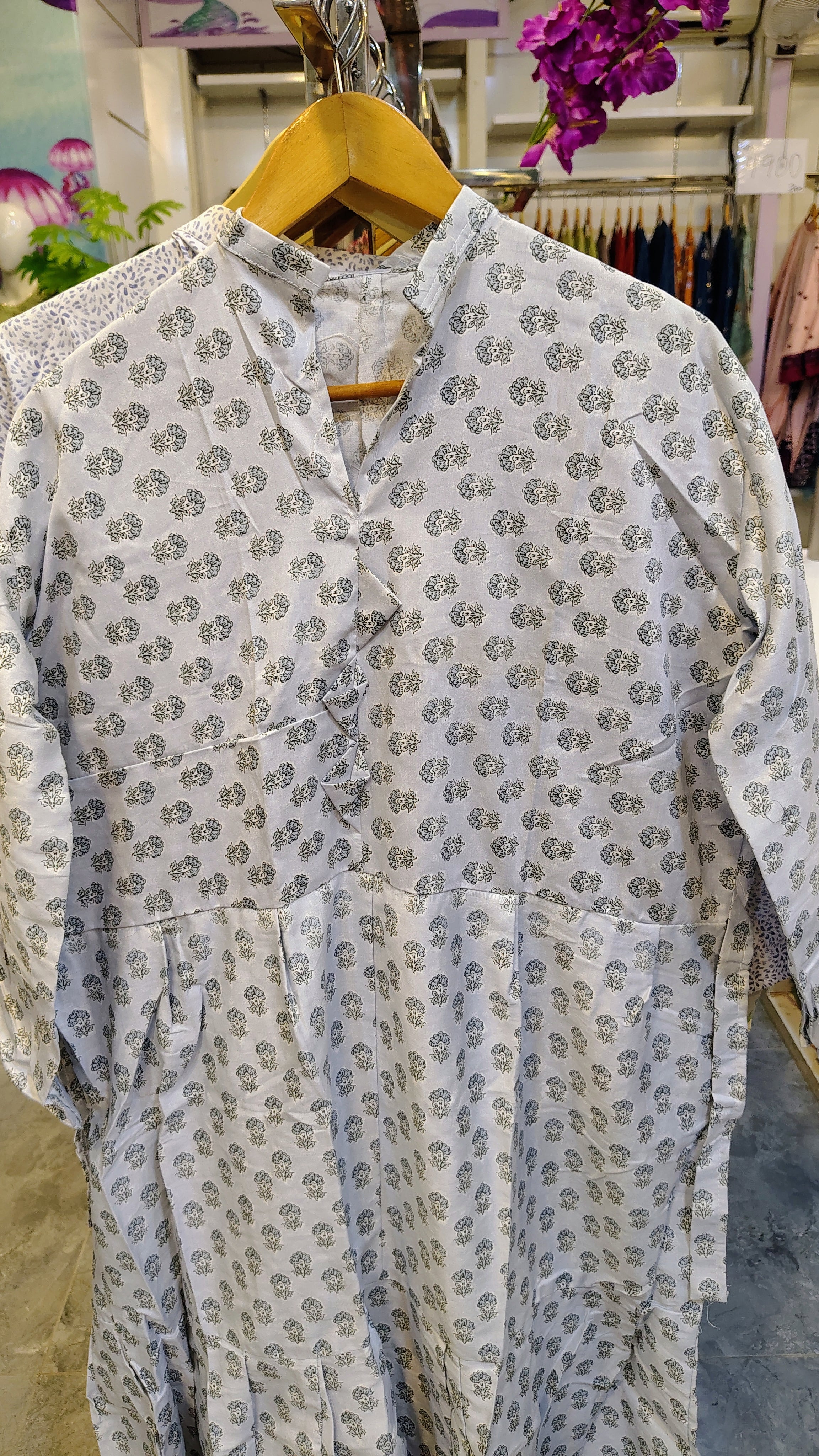 White Printed Cotton Long Frock