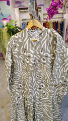 Grey & White Printed Cotton Long Frock