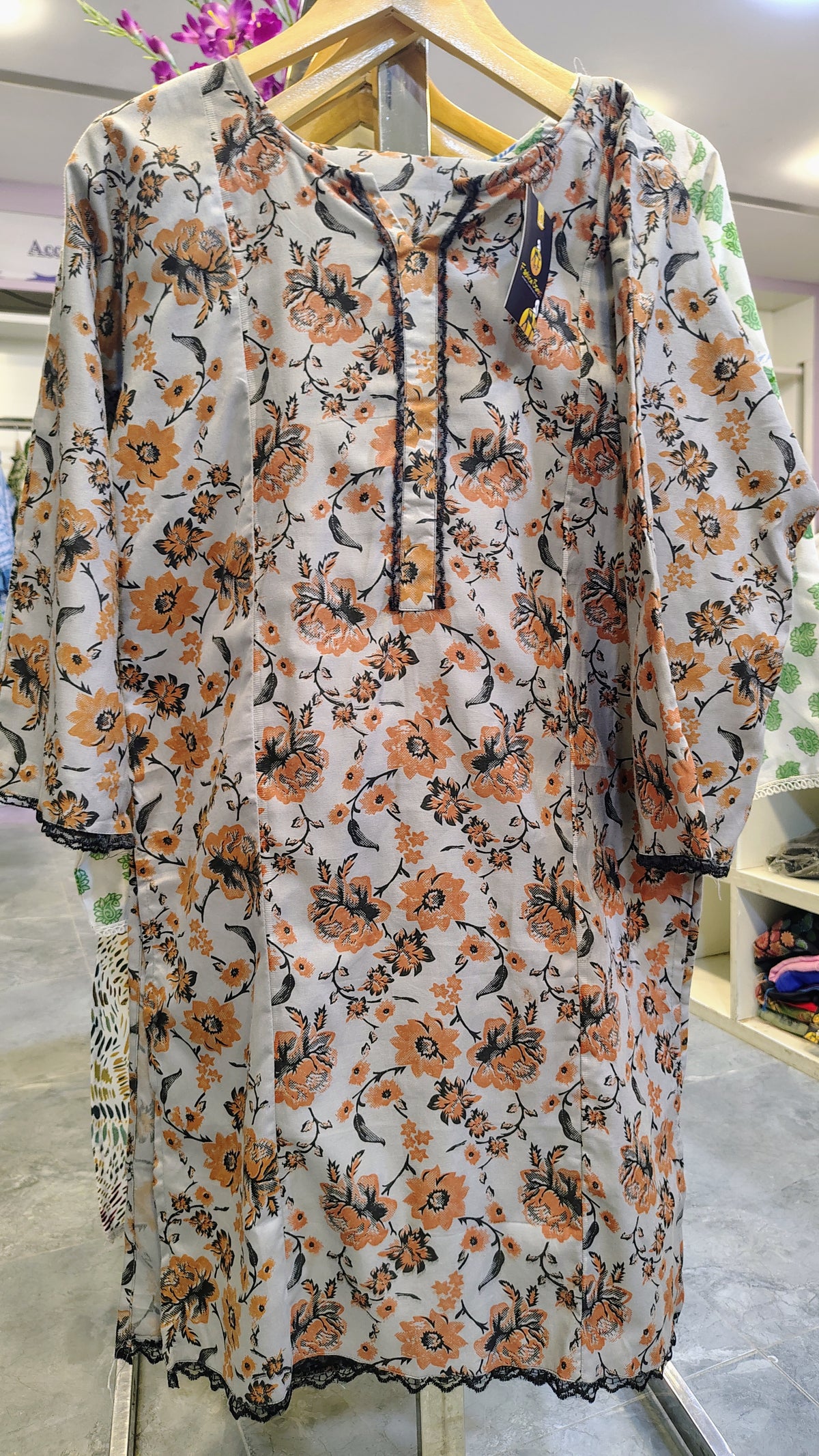 Grey 2-Piece Printed Cotton Suit