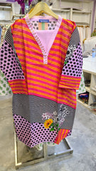 Light Purple & Pink Printed 2-Piece Stitched Suit