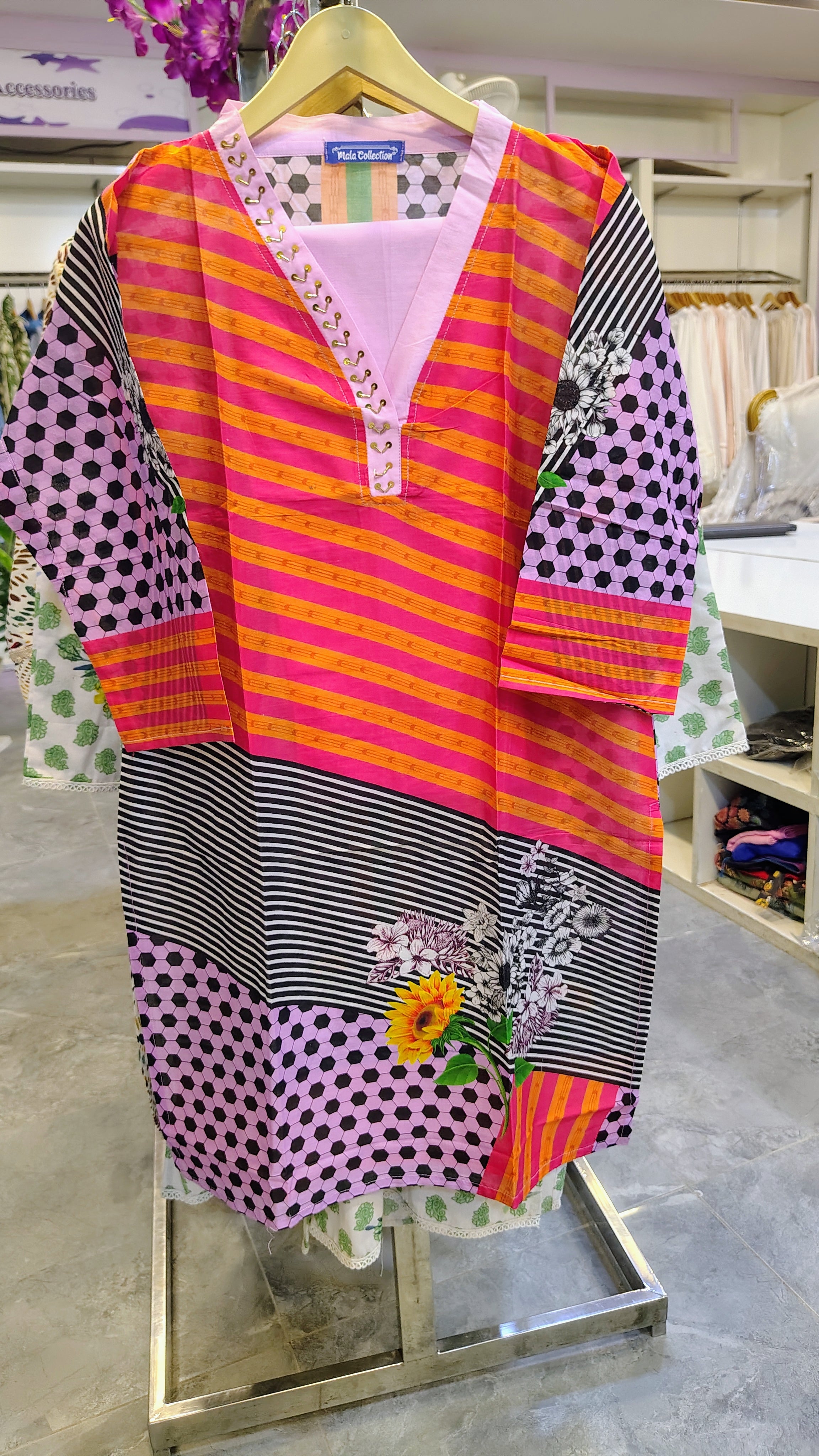 Light Purple & Pink Printed 2-Piece Stitched Suit