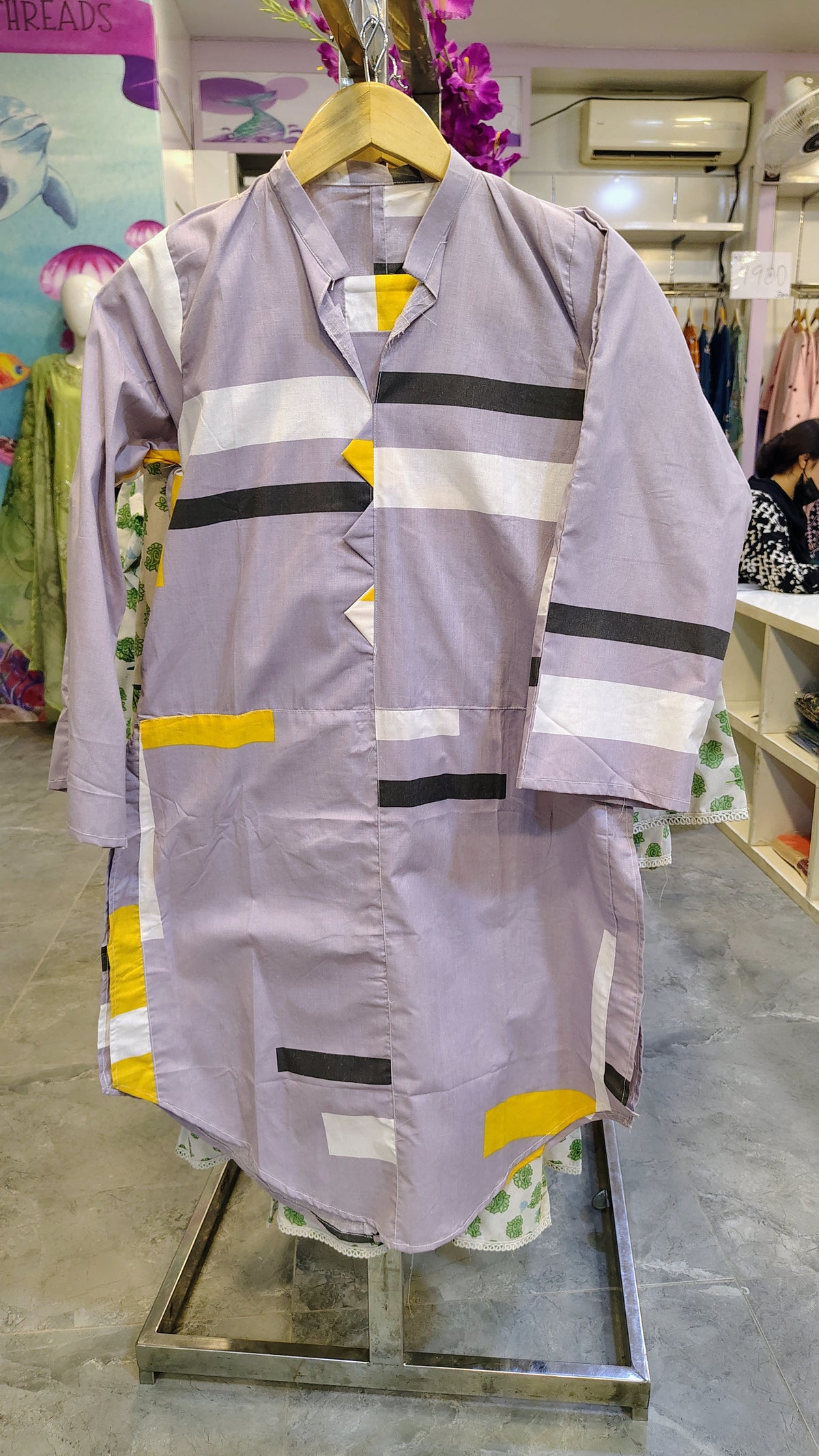 Light Purple Block Printed 2-Piece Cotton Suit