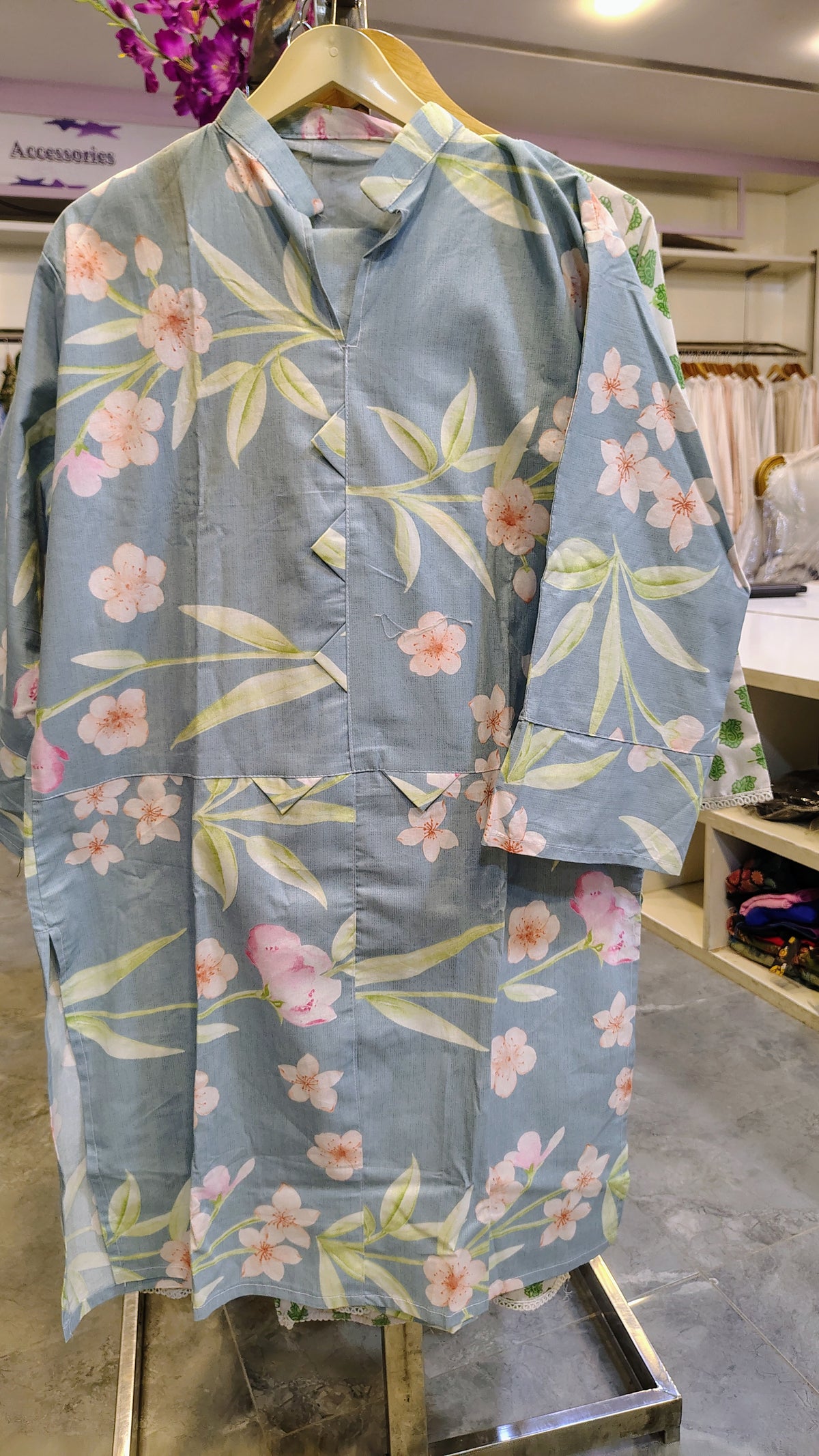 Grey 2-Piece Printed Cotton Suit