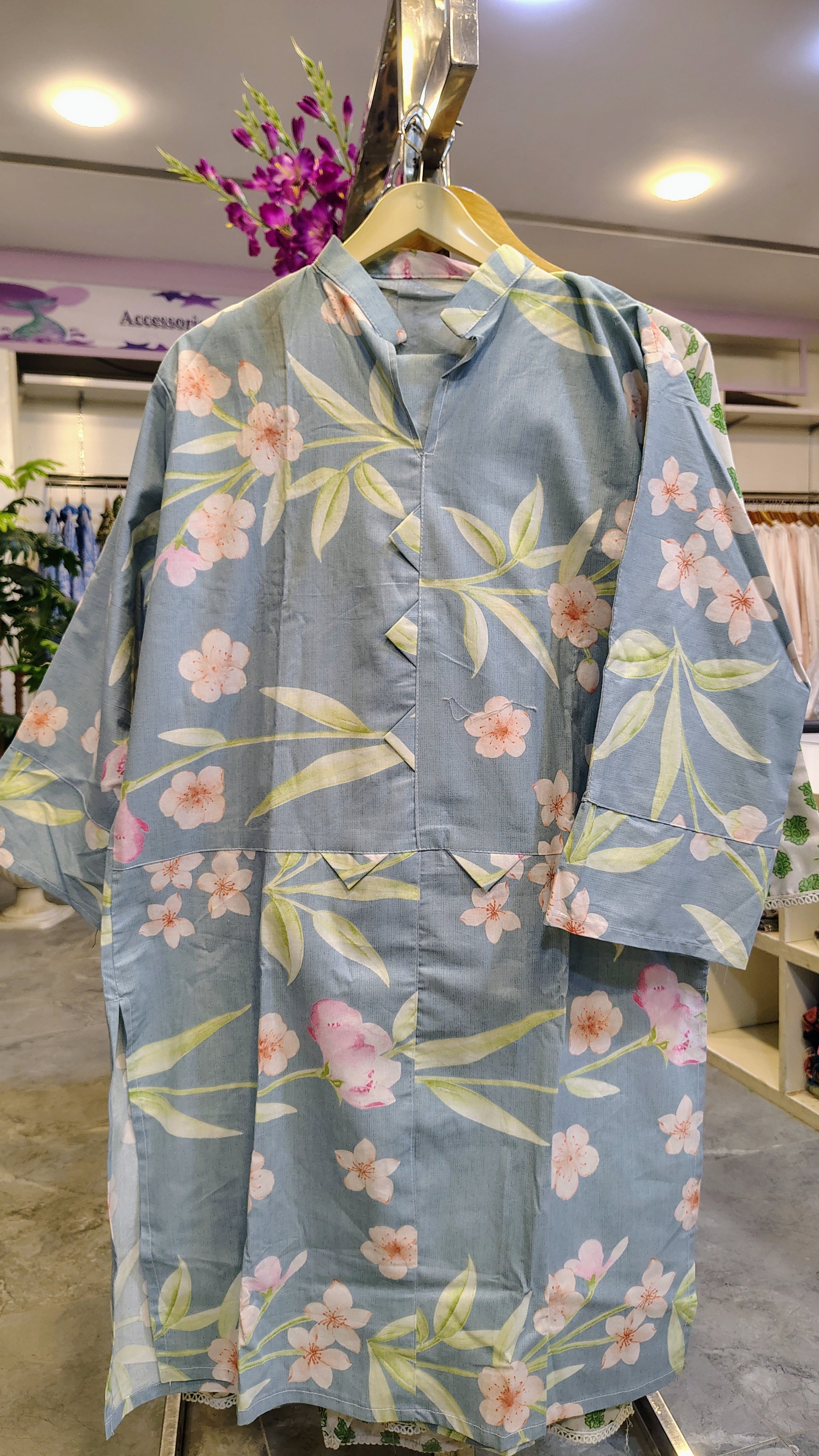 Grey 2-Piece Printed Cotton Suit