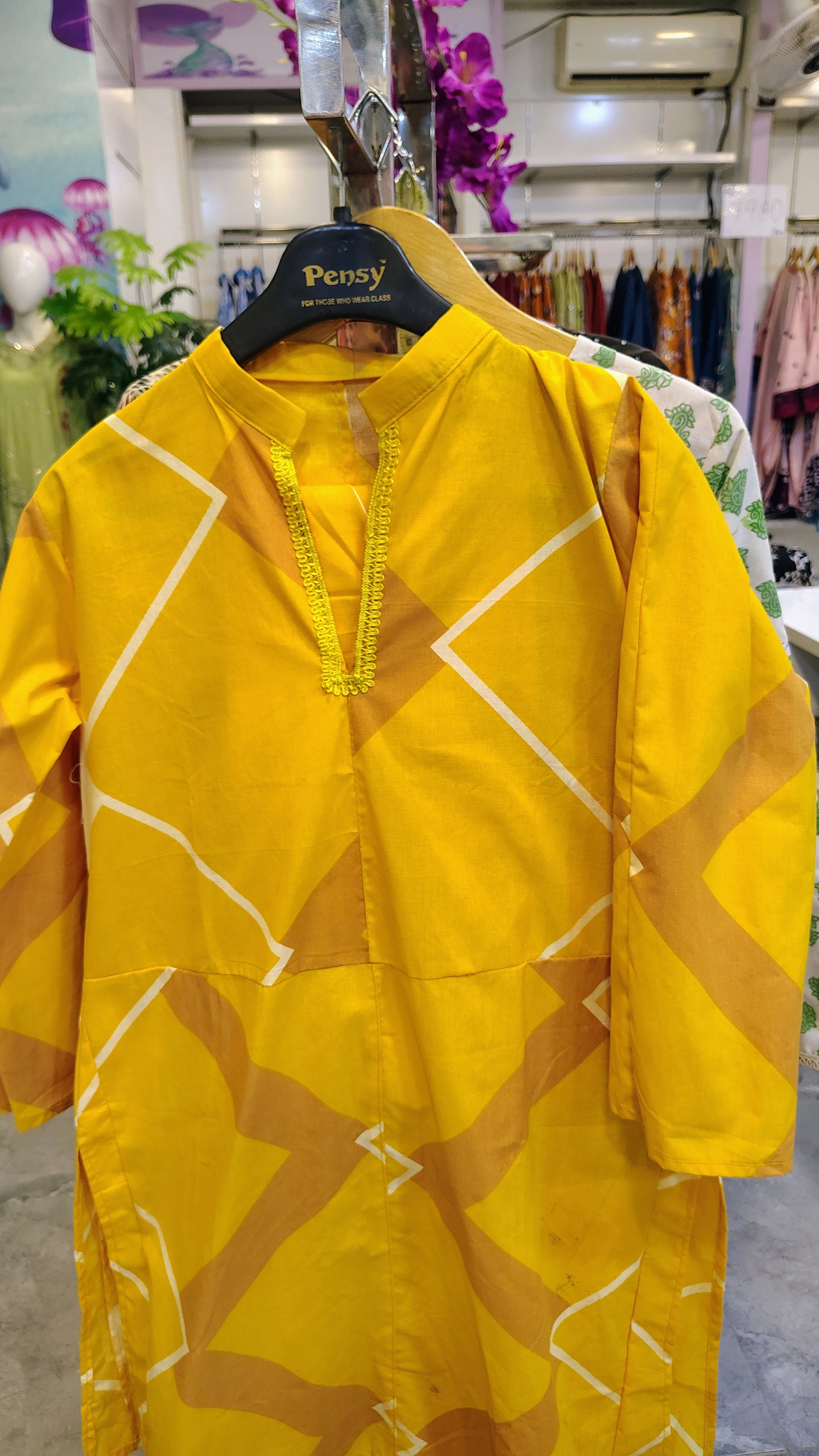 Yellow Plain 2-Piece Cotton Suit